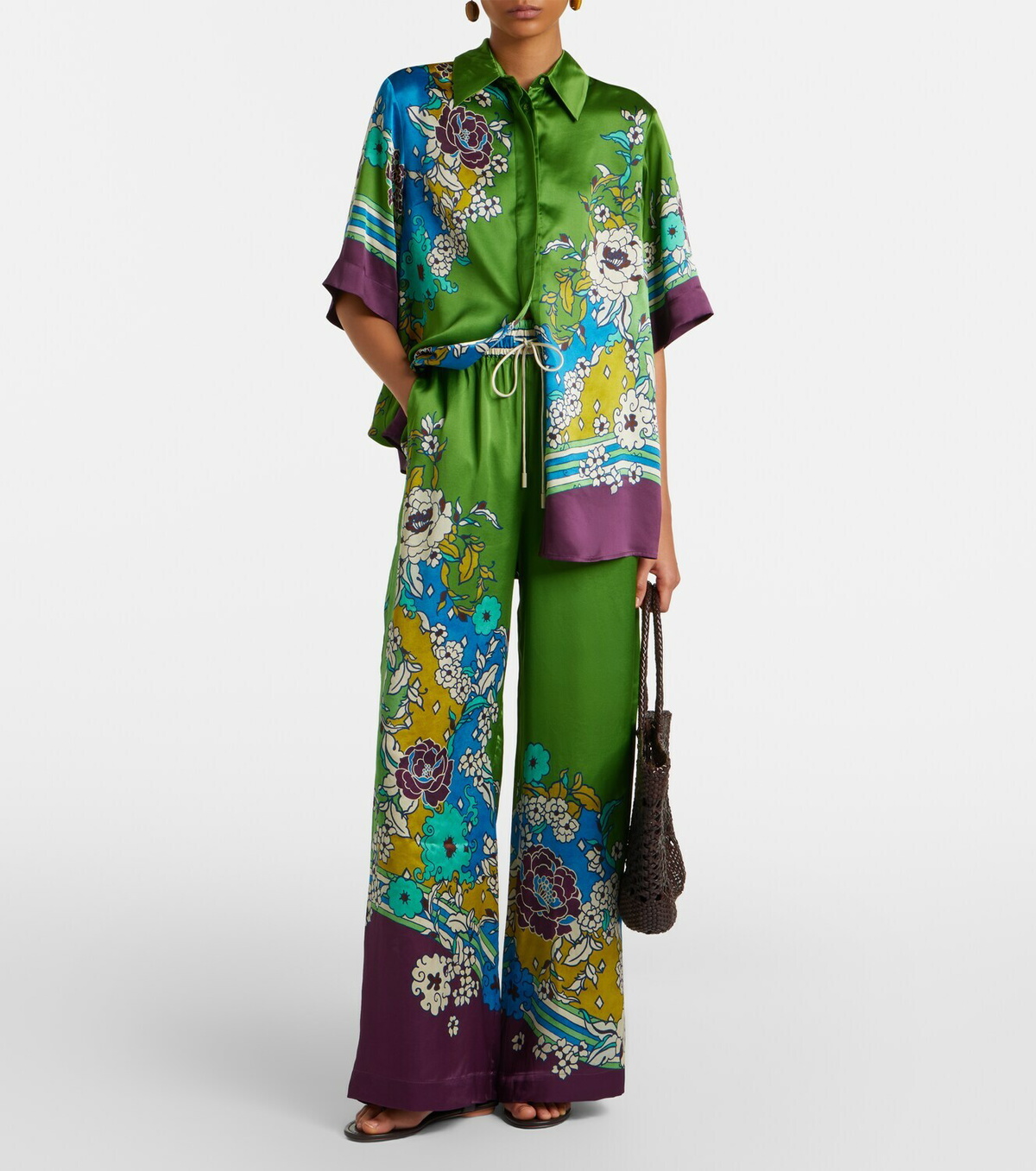 Alémais Nanci printed silk satin wide-leg pants