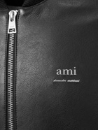 AMI PARIS Smooth Leather Logo Bomber Jacket