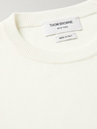 THOM BROWNE - Striped Grosgrain-Trimmed Cotton Sweater - Neutrals