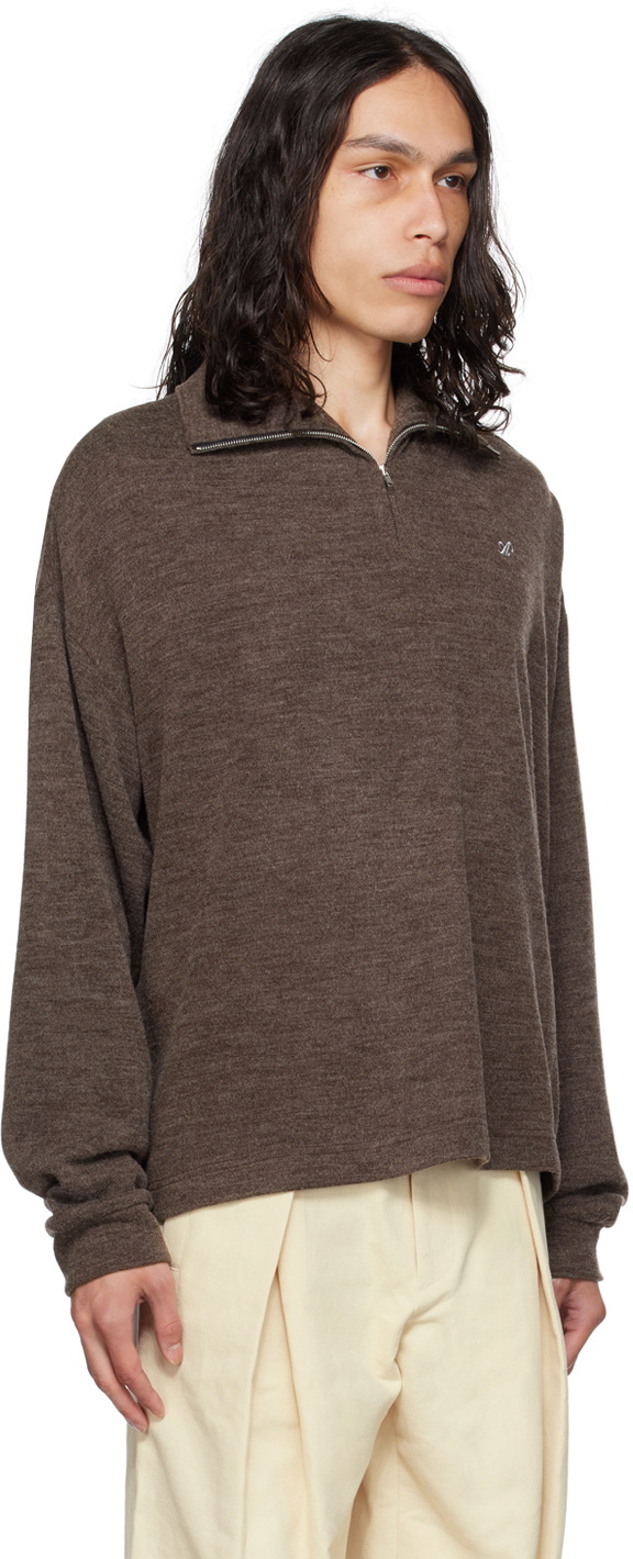 AFTER PRAY Brown Half-Zip Long Sleeve Polo