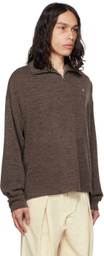 AFTER PRAY Brown Half-Zip Long Sleeve Polo