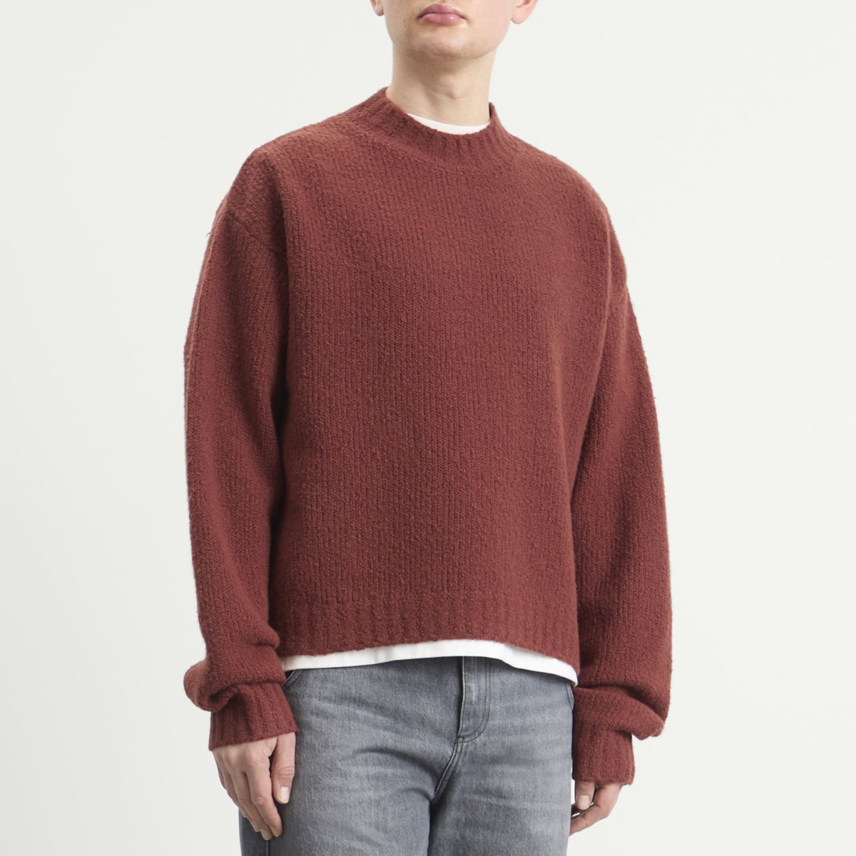 Bound Men's Cropped Wool Jumper in Brick