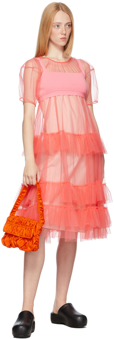 Robe à Volants Rose Molly Goddard - Taille 38, Longueur Mini, 100% Polyester, Neuf Avec étiquettes