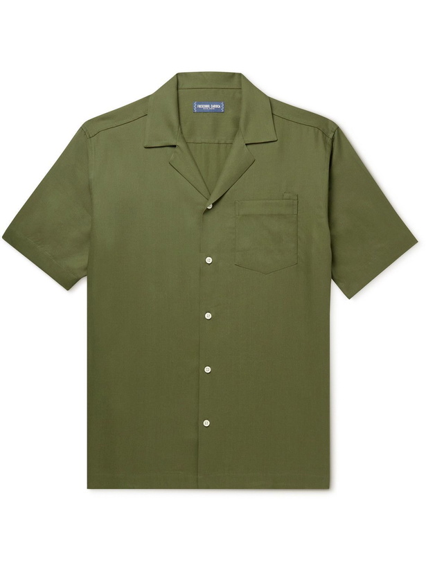 Photo: Frescobol Carioca - Angelo Camp-Collar TENCEL Lyocell Shirt - Green