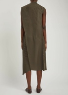 Issey Miyake Pleated Satin-plissé Midi Dress Khaki