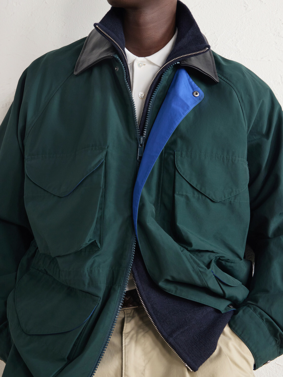 Aimé Leon Dore - Leather-Trimmed Cotton-Blend Jacket - Green