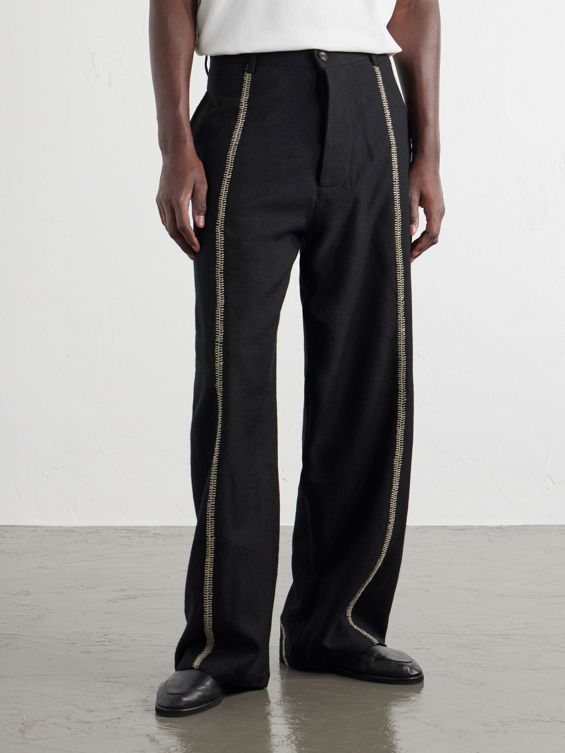 Kartik Research - Sultan Straight-Leg Embroidered Wool Trousers - Black