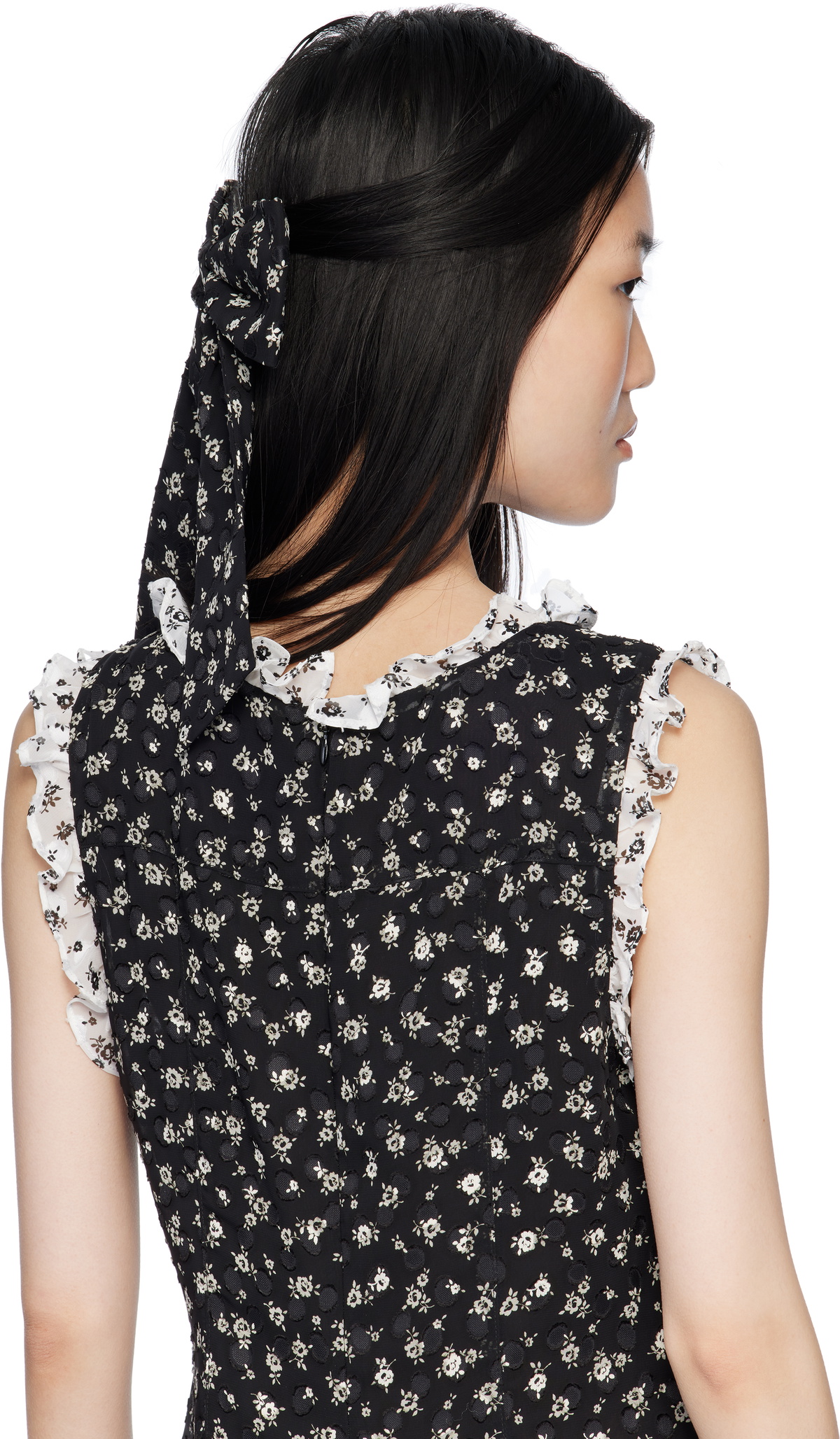 Anna Sui Black Ditsy Dot Chiffon Bow Hair Clip