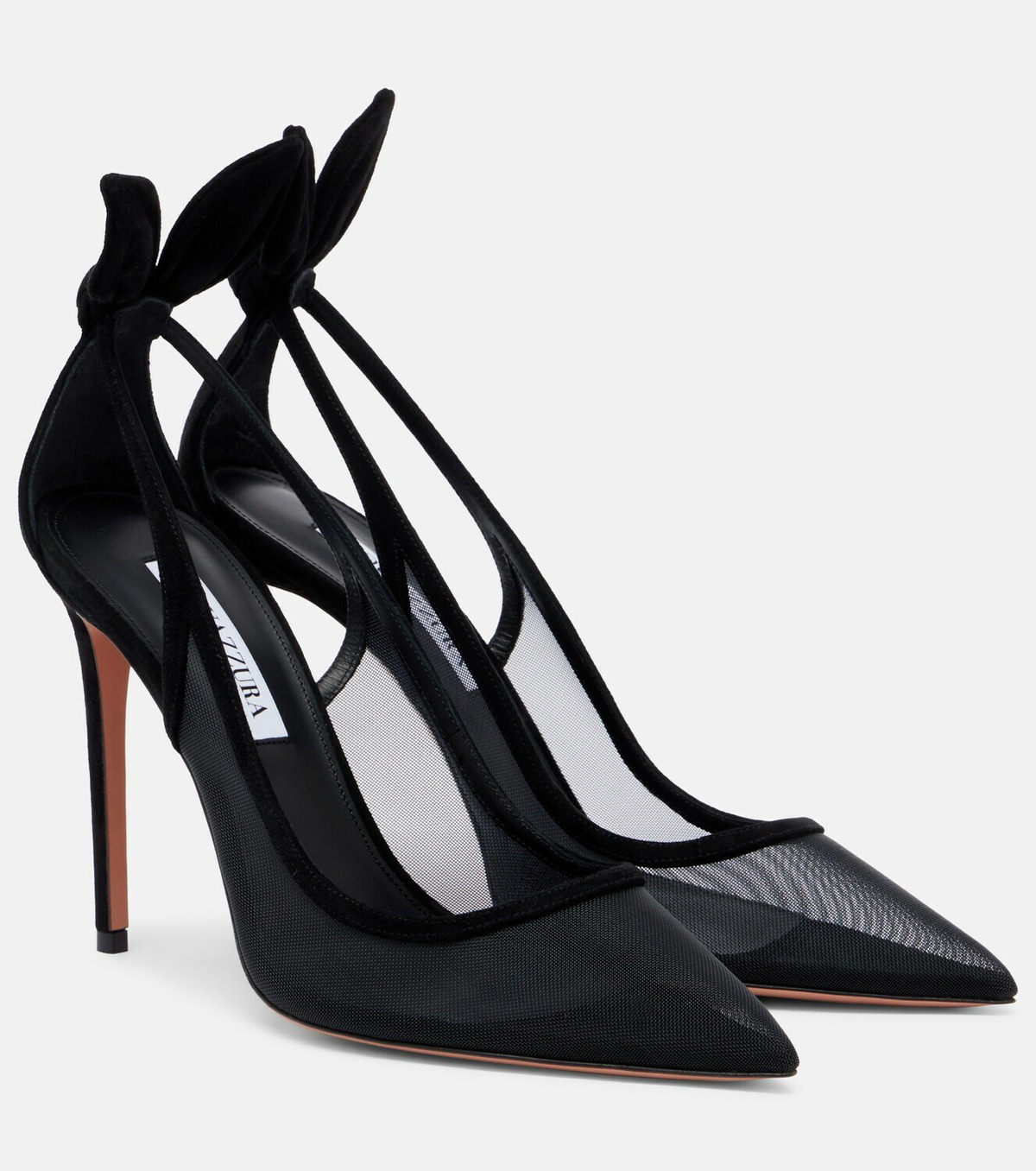 Aquazzura Bow Tie suede-trimmed mesh pumps