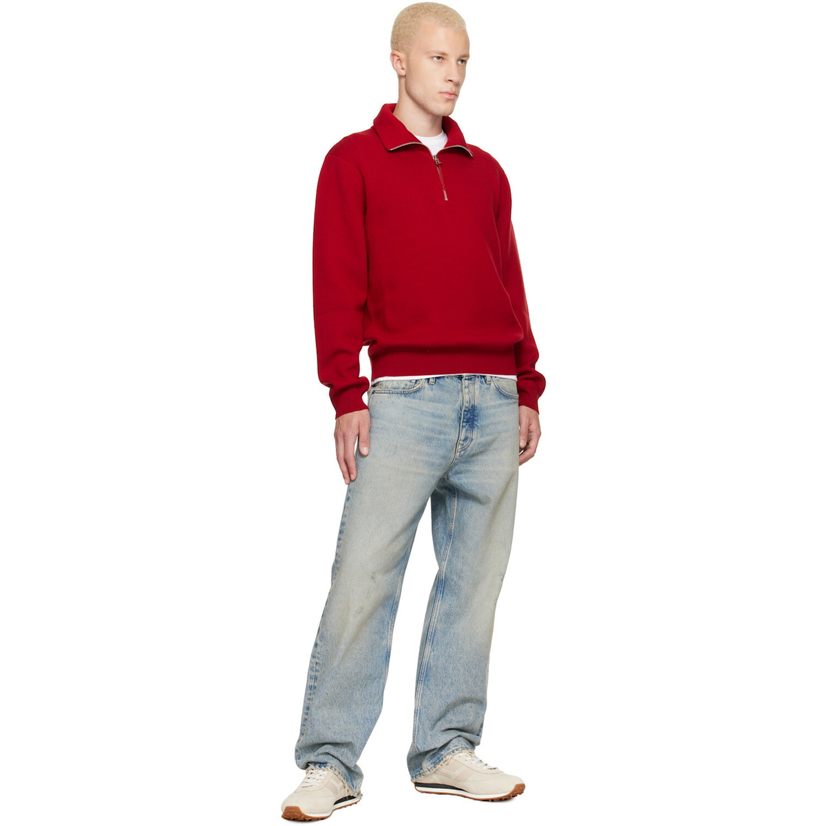 TOM FORD Red Double Face Wool Half Zip Jacket