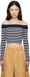 Staud Navy & White Float Long Sleeve T-Shirt