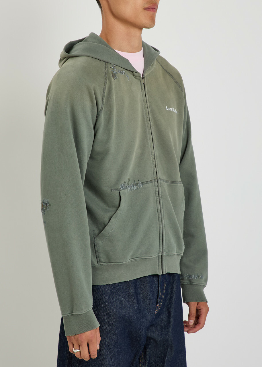 Acne Studios Logo Hooded Zip-through Cotton Sweatshirt Grey