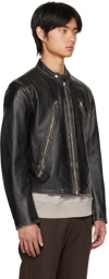 MM6 Maison Margiela Black 6 Bomber Leather Jacket