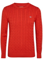 Gant Logo-embroidered Cable-knit Cotton Jumper Red