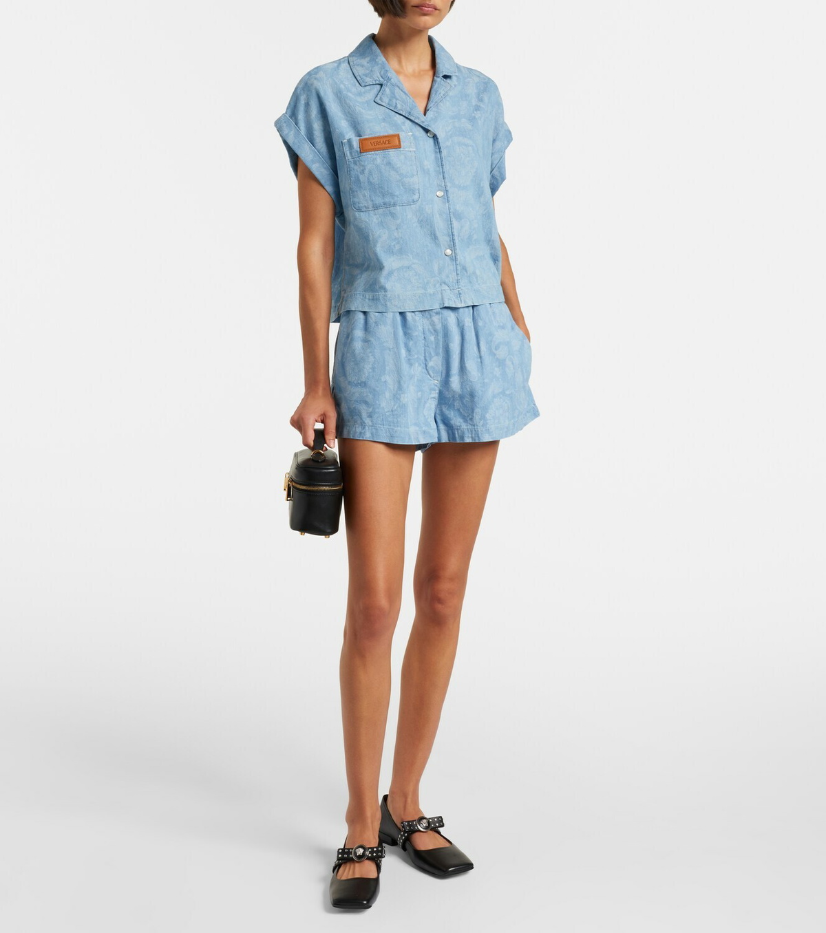 Versace Barocco denim chambray shorts