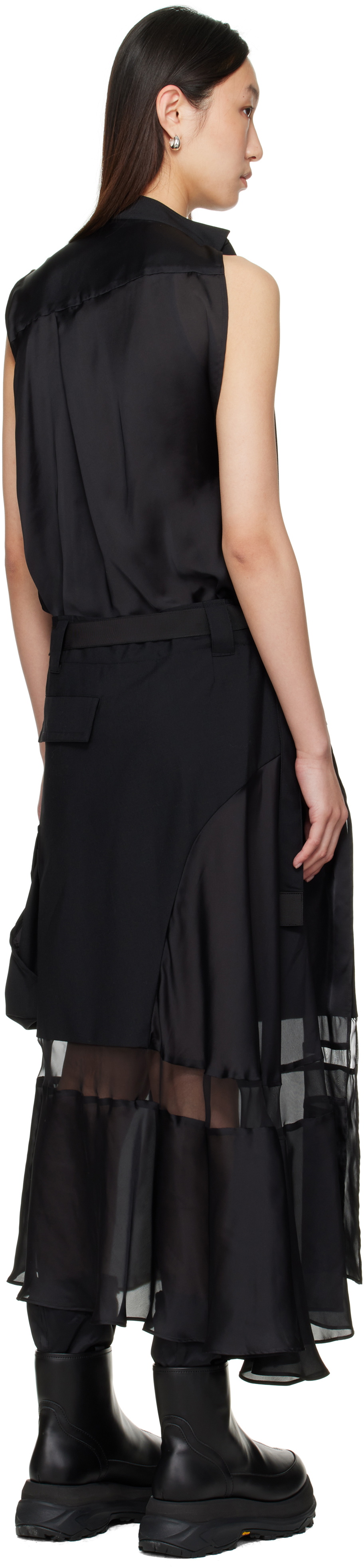 sacai Black Suiting Mix Midi Dress