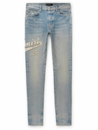 AMIRI - Varsity Skinny-Fit Leather-Appliquéd Jeans - Blue