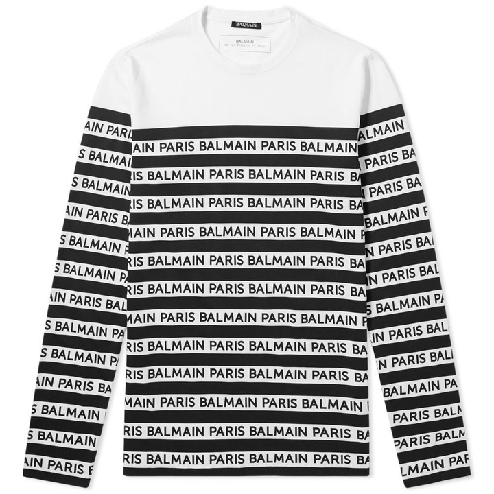 Photo: Balmain Long Sleeve Multi Logo Tee Black & White