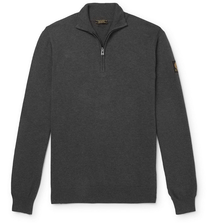 Photo: Belstaff - Bay Mélange Cotton and Silk-Blend Half-Zip Sweater - Charcoal
