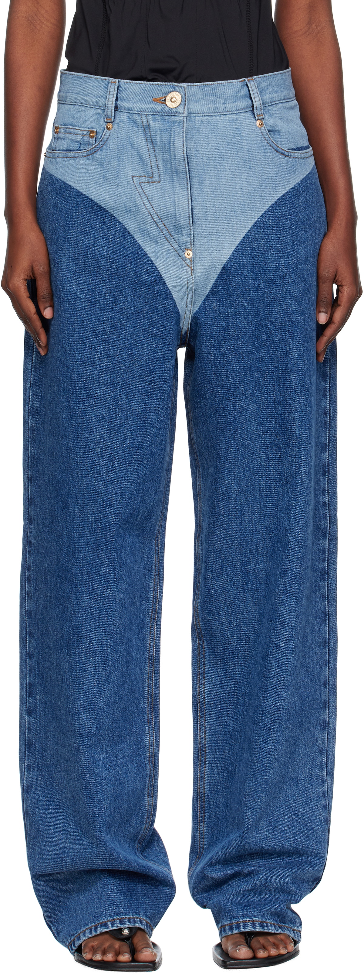 Pushbutton Blue Panty Printed Wide Jeans