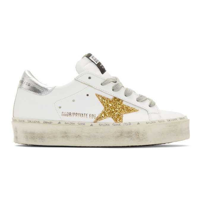 Golden Goose SSENSE Exclusive White and Gold Glitter Hi-Star