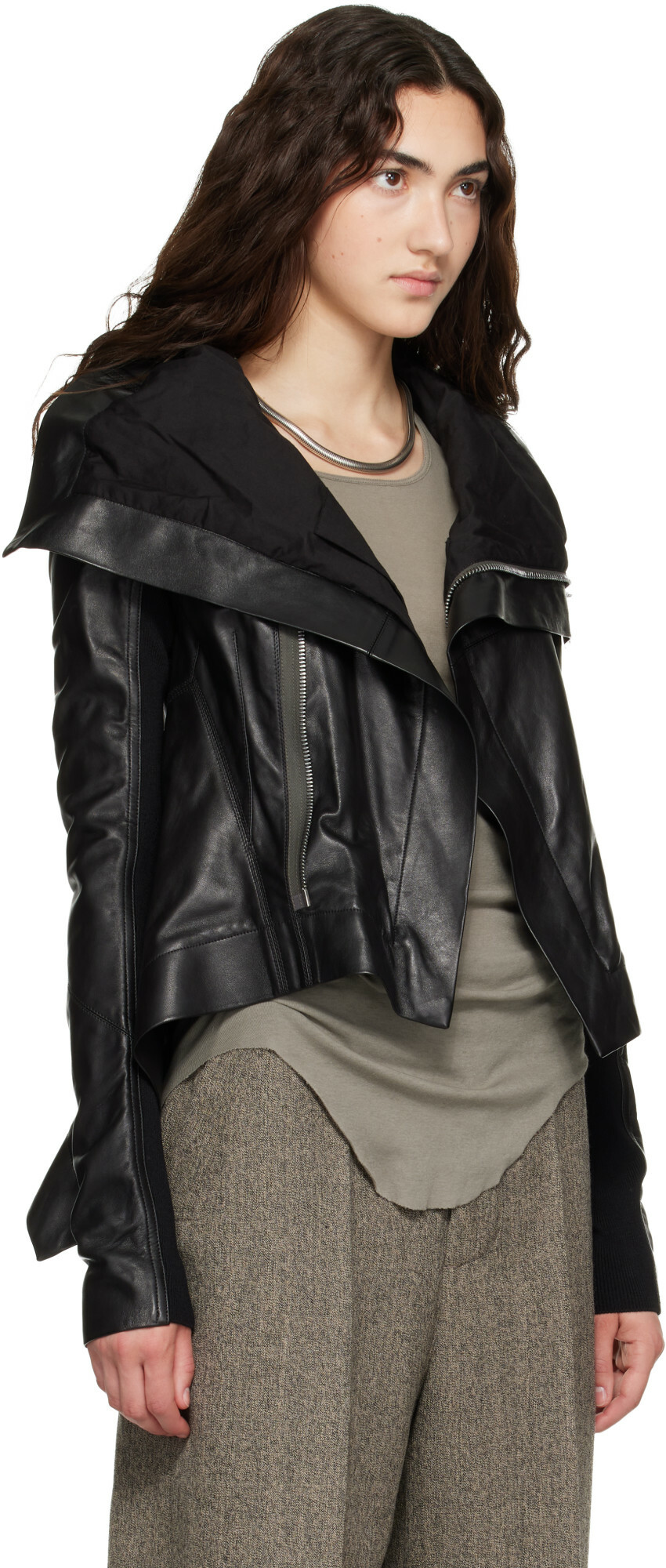 Rick Owens Black Tower Naska Biker Leather Jacket