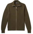 TOM FORD - Suede-Trimmed Ribbed Cashmere Cardigan - Green
