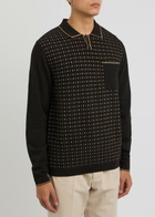 Percival Kihara Striped Cotton Polo Shirt Black