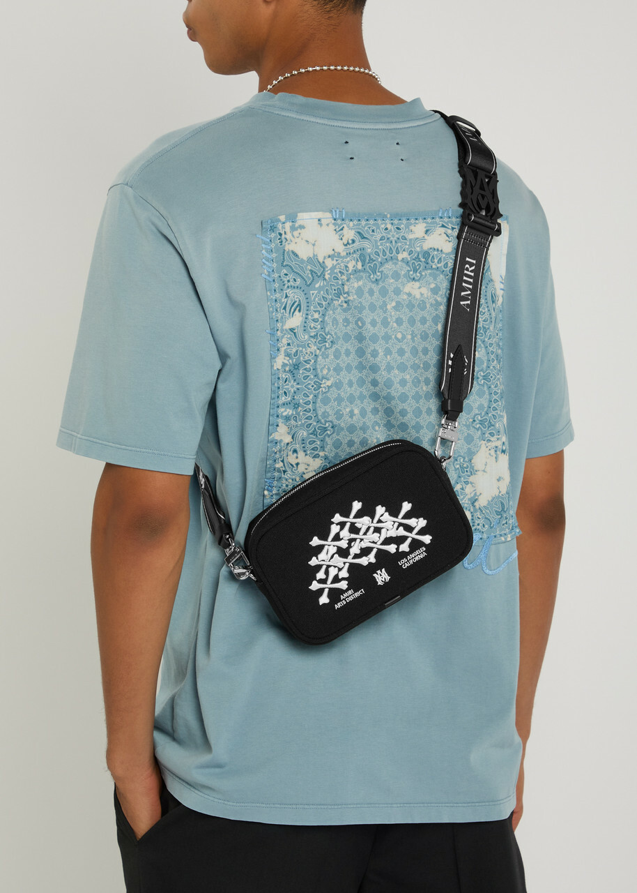 Amiri Bones Stacked Embroidered Canvas Camera bag - Black - One Size