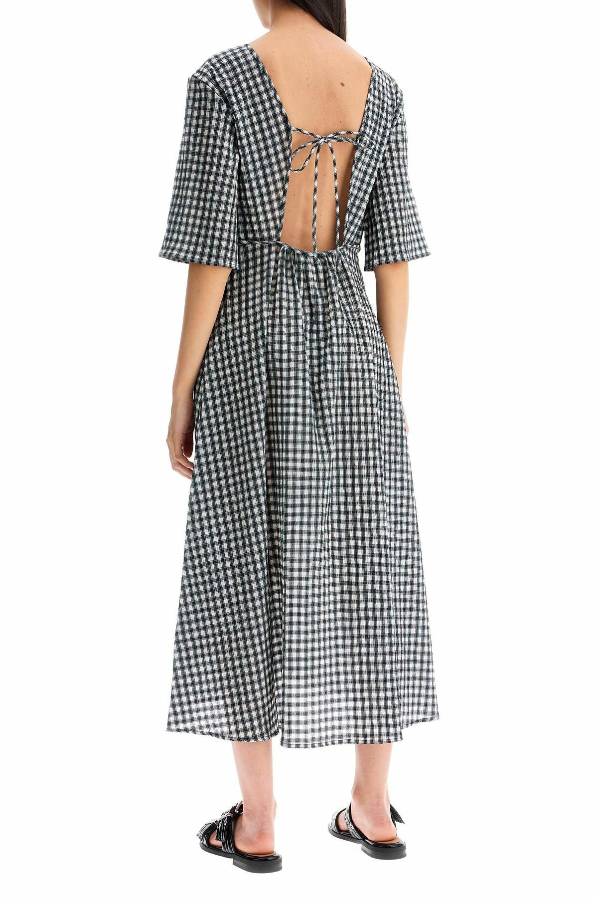 knee length dresses for ladies Ganni // Seersucker Check Dress  VSP Consignment