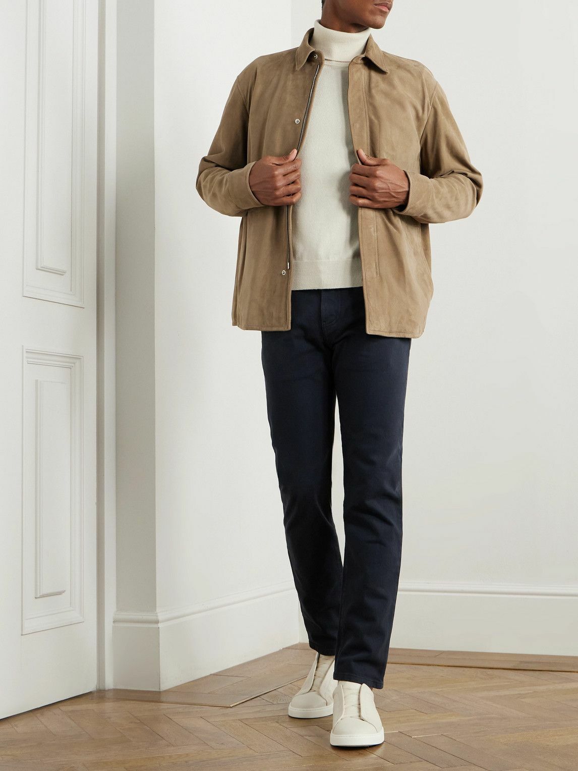 Loro Piana Suede Leather Straight-Leg Pants