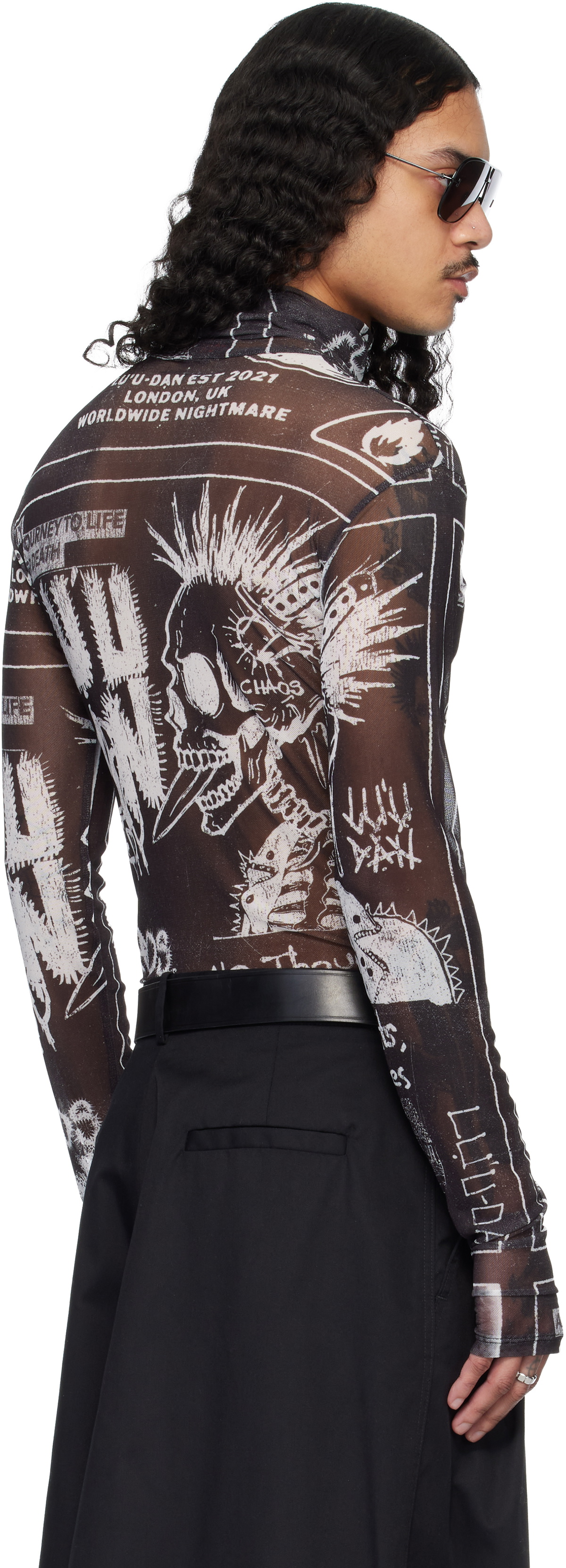 LU'U DAN Black Masked Mesh Top