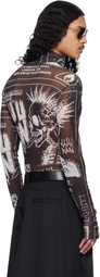 LU'U DAN Black Masked Mesh Top