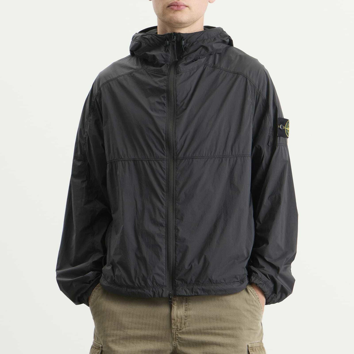Stone Island Men's Ultralight Nylon Stretch-TC Hooded Jacket in Black
