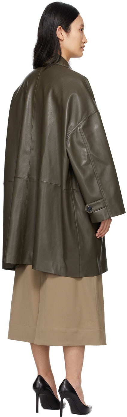 DRAE Khaki Oversized Faux Leather Coat