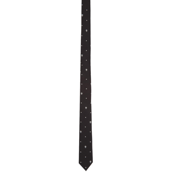 Photo: Alexander McQueen Black and Silver Silk Star Skull Tie