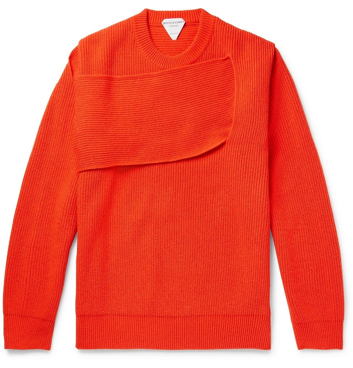 Photo: Bottega Veneta - Panelled Ribbed Cashmere-Blend Sweater - Orange