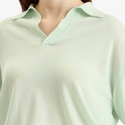 Auralee Women's Cashmere Silk Knit Skipper Polo in White Green