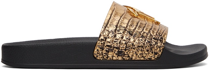 Photo: Giuseppe Zanotti Gold Logo Slide Sandals