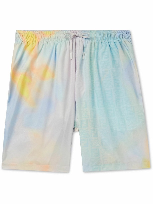 Photo: Fendi - Straight-Leg Mid-Length Logo-Print Tie-Dyed Swim Shorts - Blue