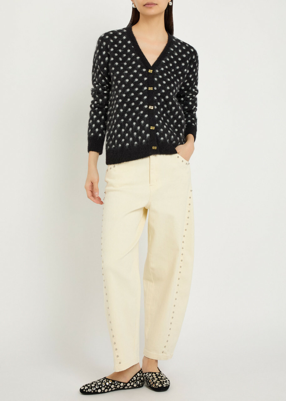 Ganni Polka dot Brushed Alpaca-blend Cardigan Black