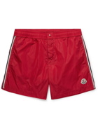 MONCLER - Mid-Length Logo-Appliquéd Striped Swim Shorts - Red - S
