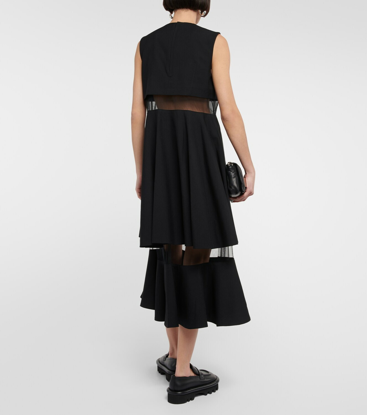 Noir Kei Ninomiya Mesh-trimmed wool midi dress Noir Kei Ninomiya