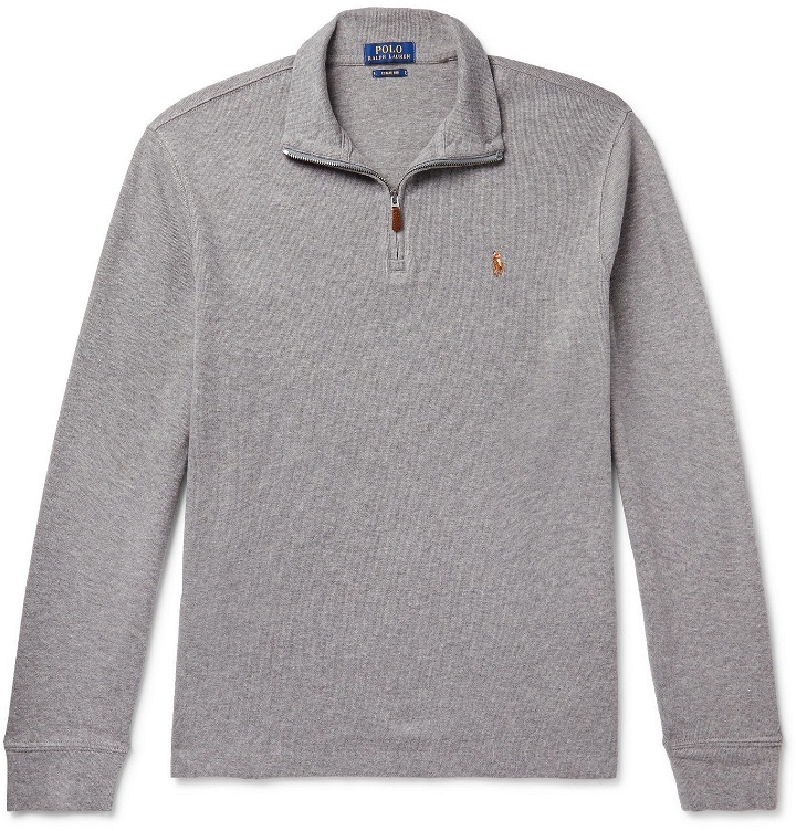 Photo: Polo Ralph Lauren - Mélange Cotton-Jersey Half-Zip Sweater - Gray