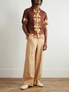BODE - Harvest Floor Camp-Collar Embroidered Printed Cotton-Poplin Shirt - Brown