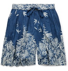 Story Mfg. - Bridge Wide-Leg Printed Indigo-Dyed Tencel Drawstring Shorts - Blue