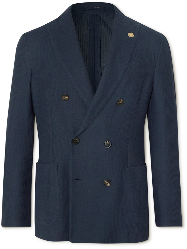 Photo: Lardini - Unstructured Double-Breasted Ribbed Cotton-Blend Blazer - Blue