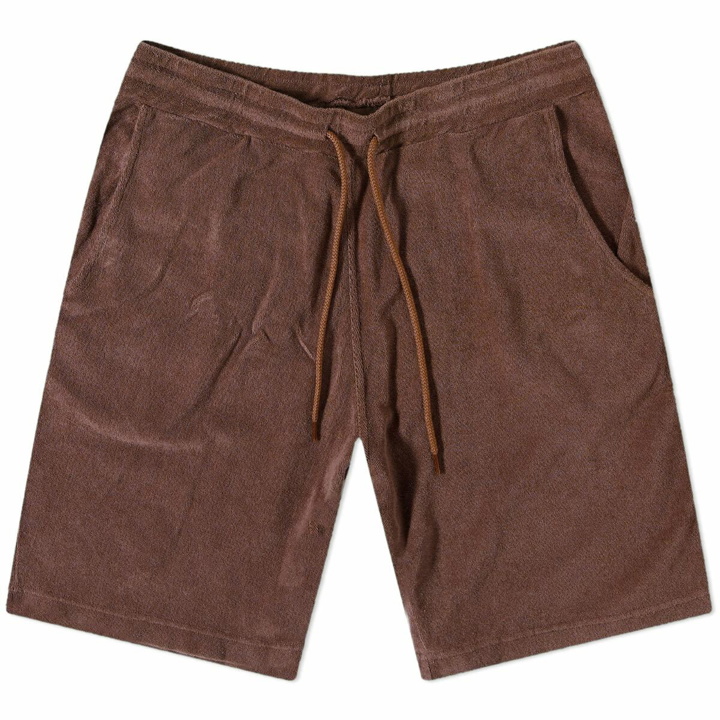 Photo: Universal Works Men's Terry Fleece Beach Short in Brown