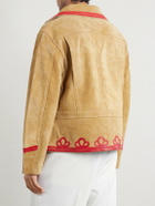 BODE - Trefoil Leather-Trimmed Suede Jacket - Brown