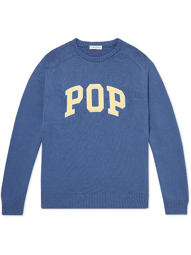 Photo: Pop Trading Company - Arch Logo-Appliquéd Cotton Sweater - Blue
